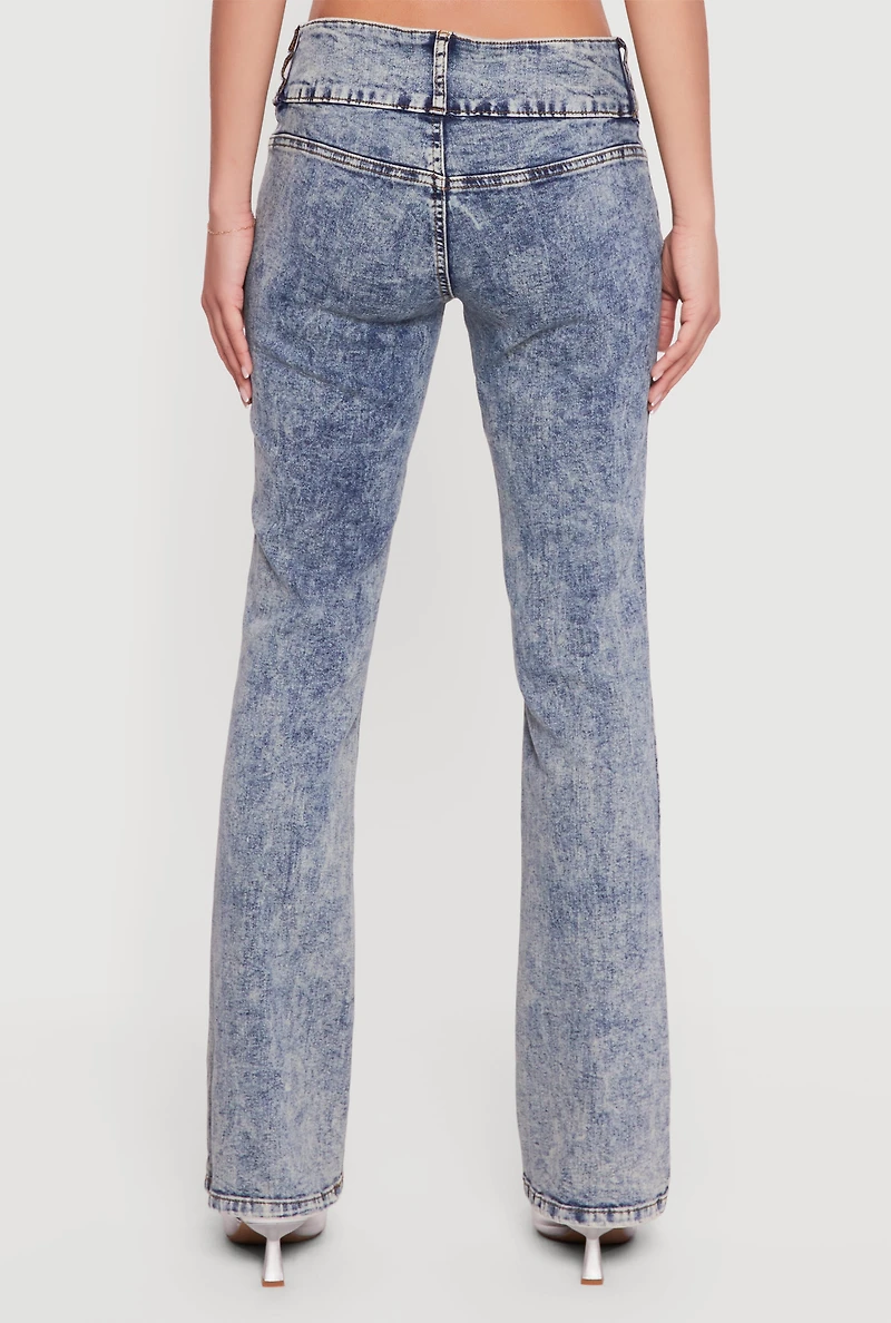 Rhinestone Belted Front Boot Cut Jeans