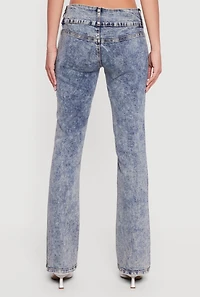 Rhinestone Belted Front Boot Cut Jeans