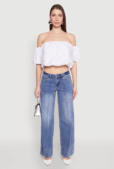 Womens Madden Girl Pintuck Wide Leg Jeans, Blue, Size 0