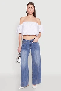 Womens Madden Girl Pintuck Wide Leg Jeans, Blue, Size 0