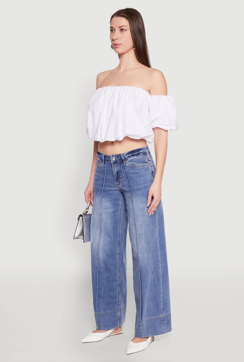 Womens Madden Girl Pintuck Wide Leg Jeans, Blue, Size 0