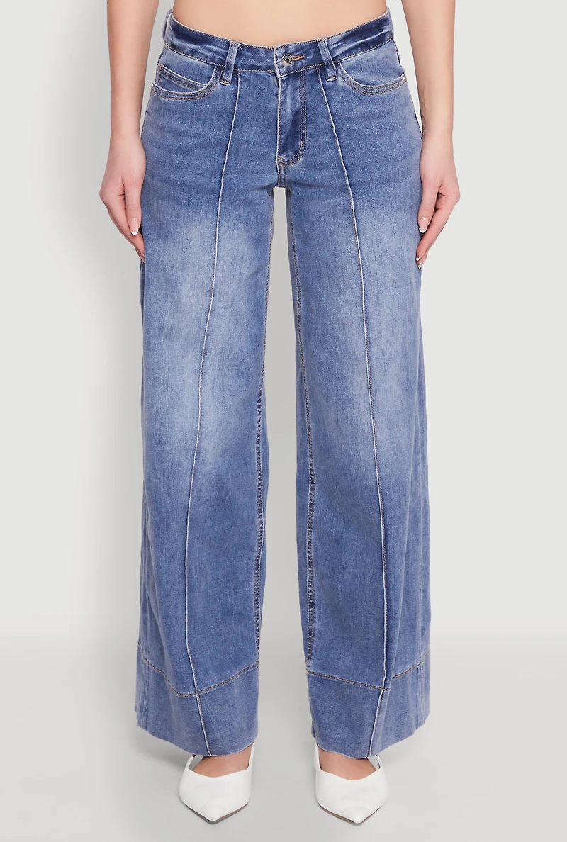 Womens Madden Girl Pintuck Wide Leg Jeans, Blue, Size 0