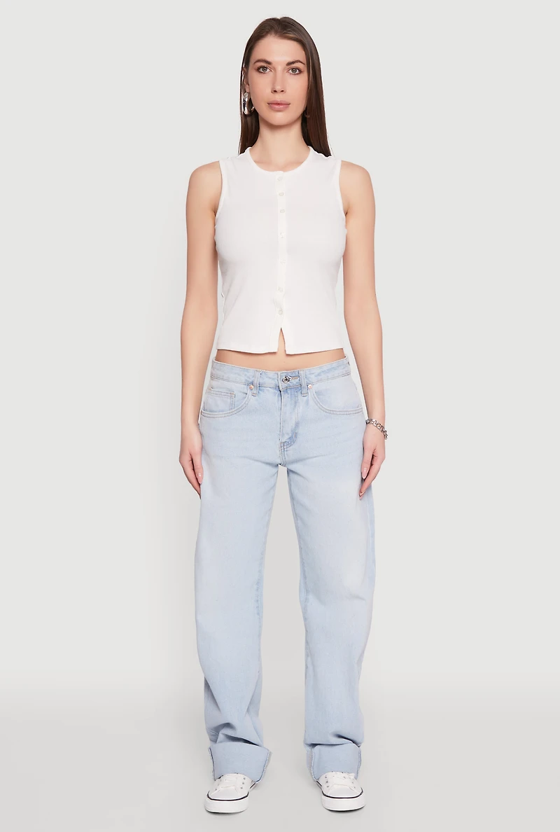 Womens Almost Famous Whiskered Roll Cuff Jeans, Blue, Size 5