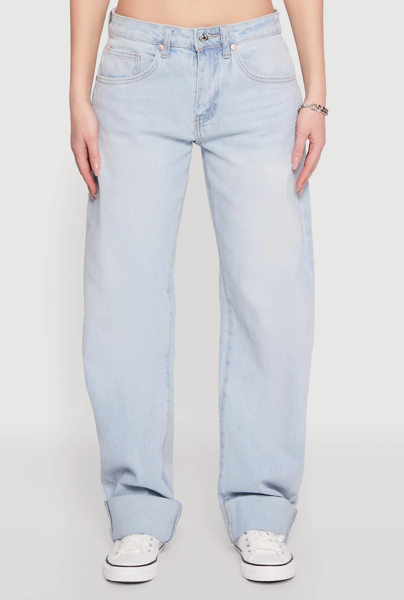 Womens Almost Famous Whiskered Roll Cuff Jeans, Blue, Size 5