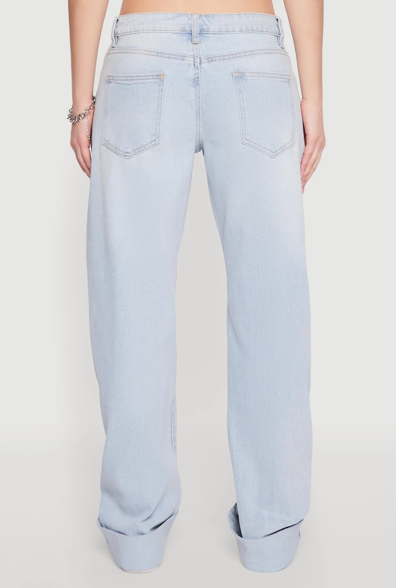 Womens Almost Famous Whiskered Roll Cuff Jeans, Blue, Size 5