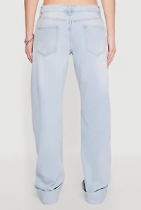 Womens Almost Famous Whiskered Roll Cuff Jeans, Blue, Size 5