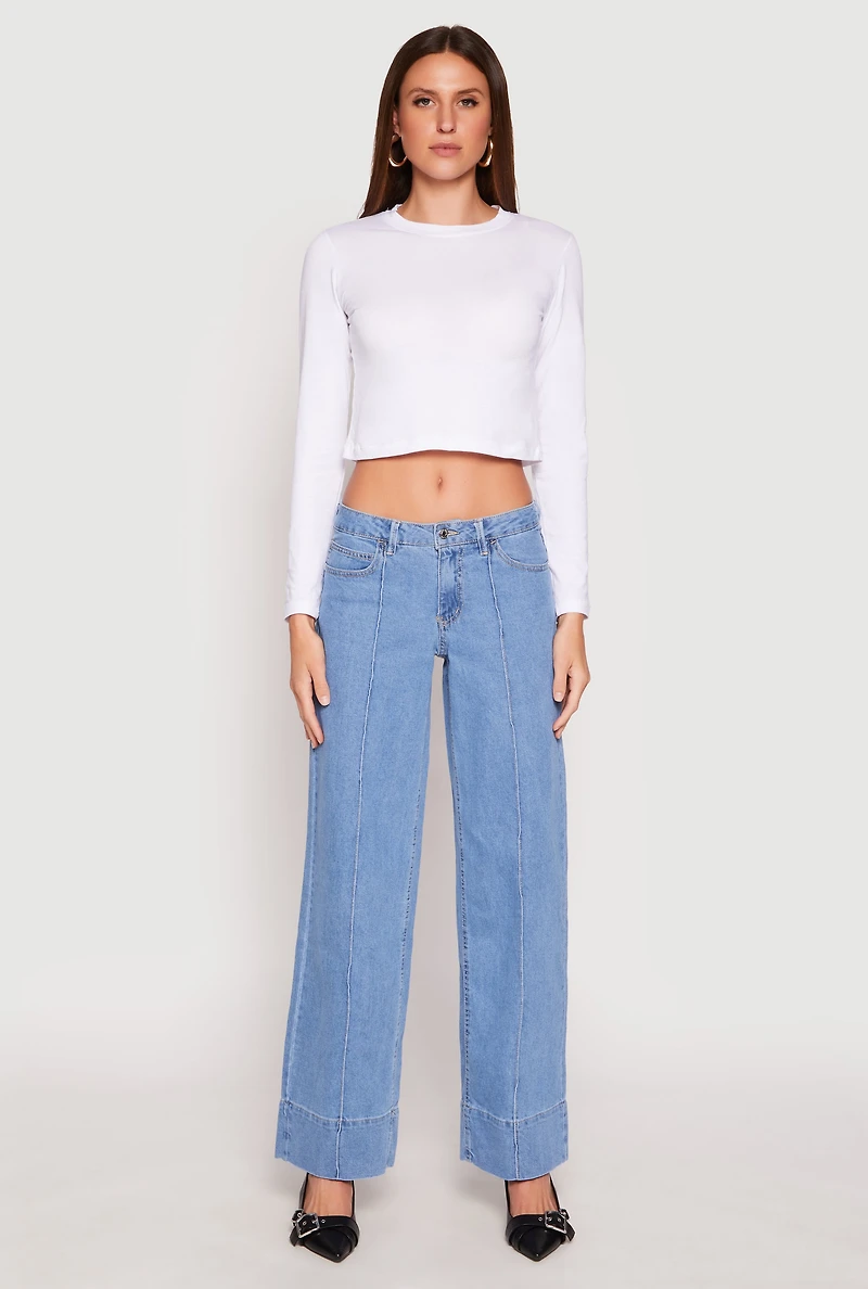 Womens Almost Famous Wide Leg Pintuck Jeans, Blue, Size 5