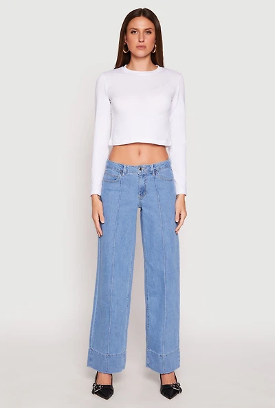 Womens Almost Famous Wide Leg Pintuck Jeans, Blue, Size 5