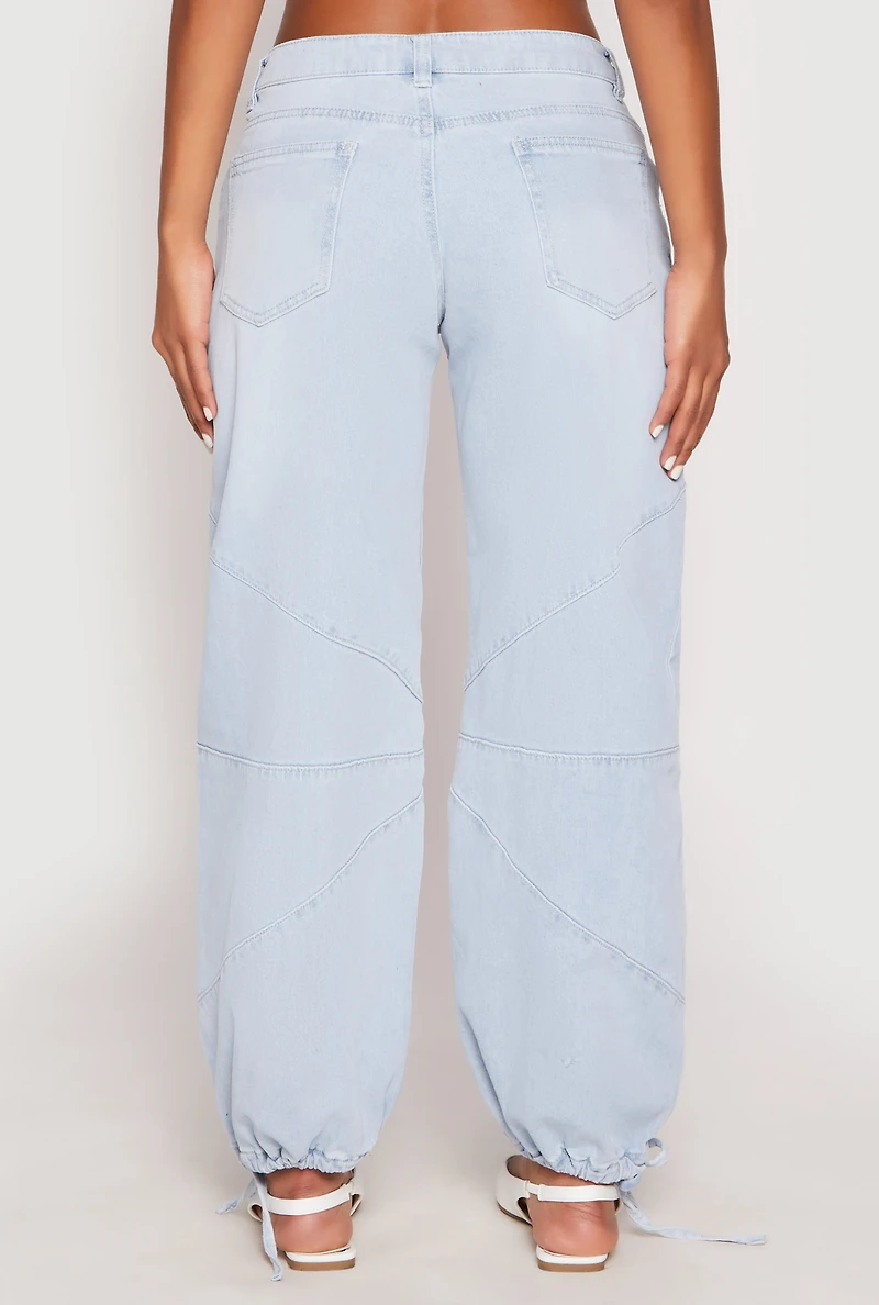 Womens Almost Famous Drawstring Hem Barrel Jeans, Blue, Size 9