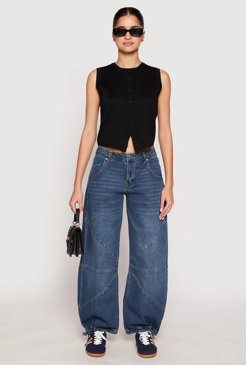 Almost Famous Drawstring Hem Barrel Jeans