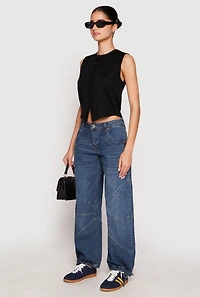 Almost Famous Drawstring Hem Barrel Jeans