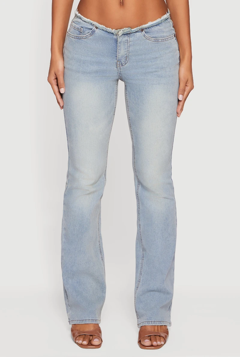 Womens Almost Famous Frayed Waistband Slim Leg Jeans, Blue, Size 11