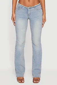 Womens Almost Famous Frayed Waistband Slim Leg Jeans, Blue, Size 11