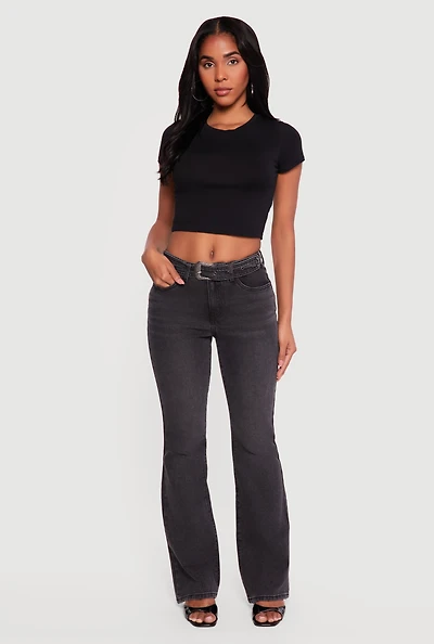 Almost Famous Whiskered Belted Front Bootcut Jeans