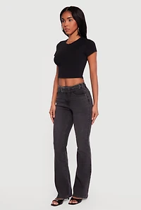 Almost Famous Whiskered Belted Front Bootcut Jeans