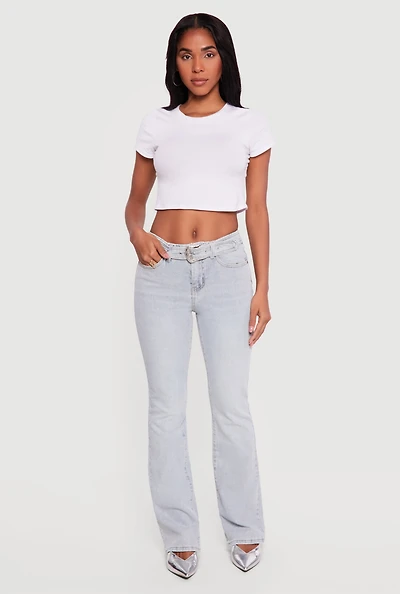 Almost Famous Whiskered Belted Front Bootcut Jeans