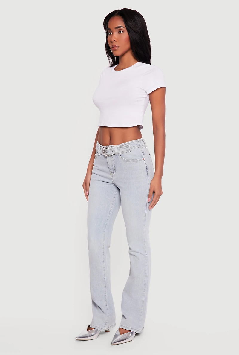 Almost Famous Whiskered Belted Front Bootcut Jeans