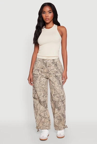Womens Almost Famous Hunter Camo High Waisted Cargo Joggers, Multi, Size M