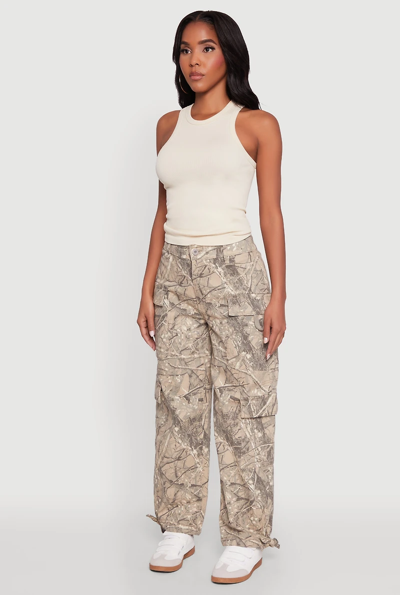 Womens Almost Famous Hunter Camo High Waisted Cargo Joggers, Multi, Size M