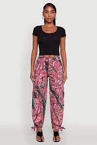 Womens Almost Famous Hunter Camo High Waisted Cargo Joggers, Pink, Size M