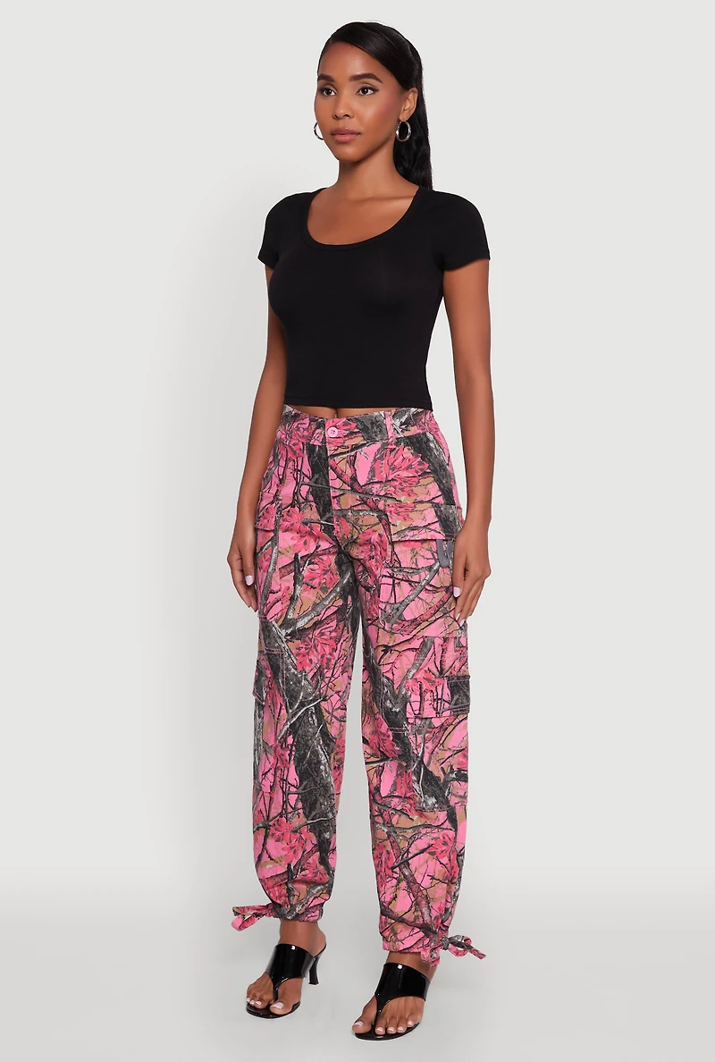 Womens Almost Famous Hunter Camo High Waisted Cargo Joggers, Pink,