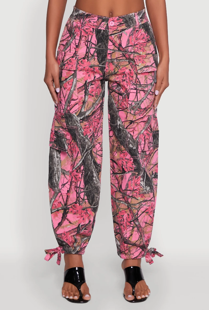 Womens Almost Famous Hunter Camo High Waisted Cargo Joggers, Pink,