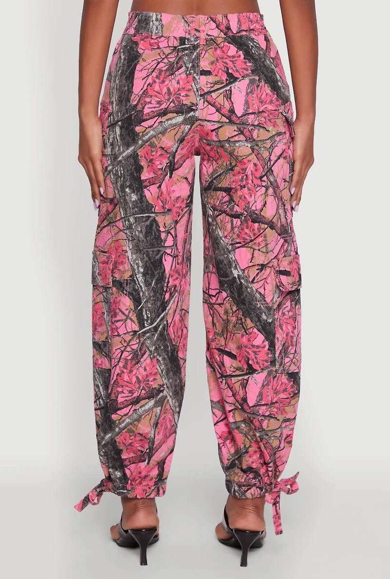 Womens Almost Famous Hunter Camo High Waisted Cargo Joggers, Pink, Size M