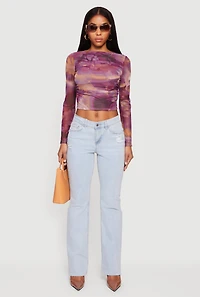 Womens Raw Hem Distressed Bootcut Jeans with Elastic Waist, Blue, Size M