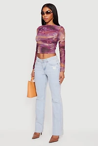 Womens Raw Hem Distressed Bootcut Jeans with Elastic Waist, Blue, Size M