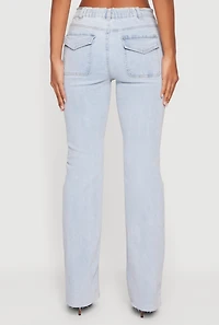 Womens Raw Hem Distressed Bootcut Jeans with Elastic Waist, Blue, Size M