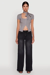 Womens Madden Girl Mineral Wash Embroidered Bow Side Jeans, Black,