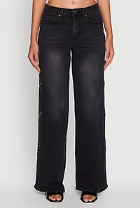 Womens Madden Girl Mineral Wash Embroidered Bow Side Jeans,