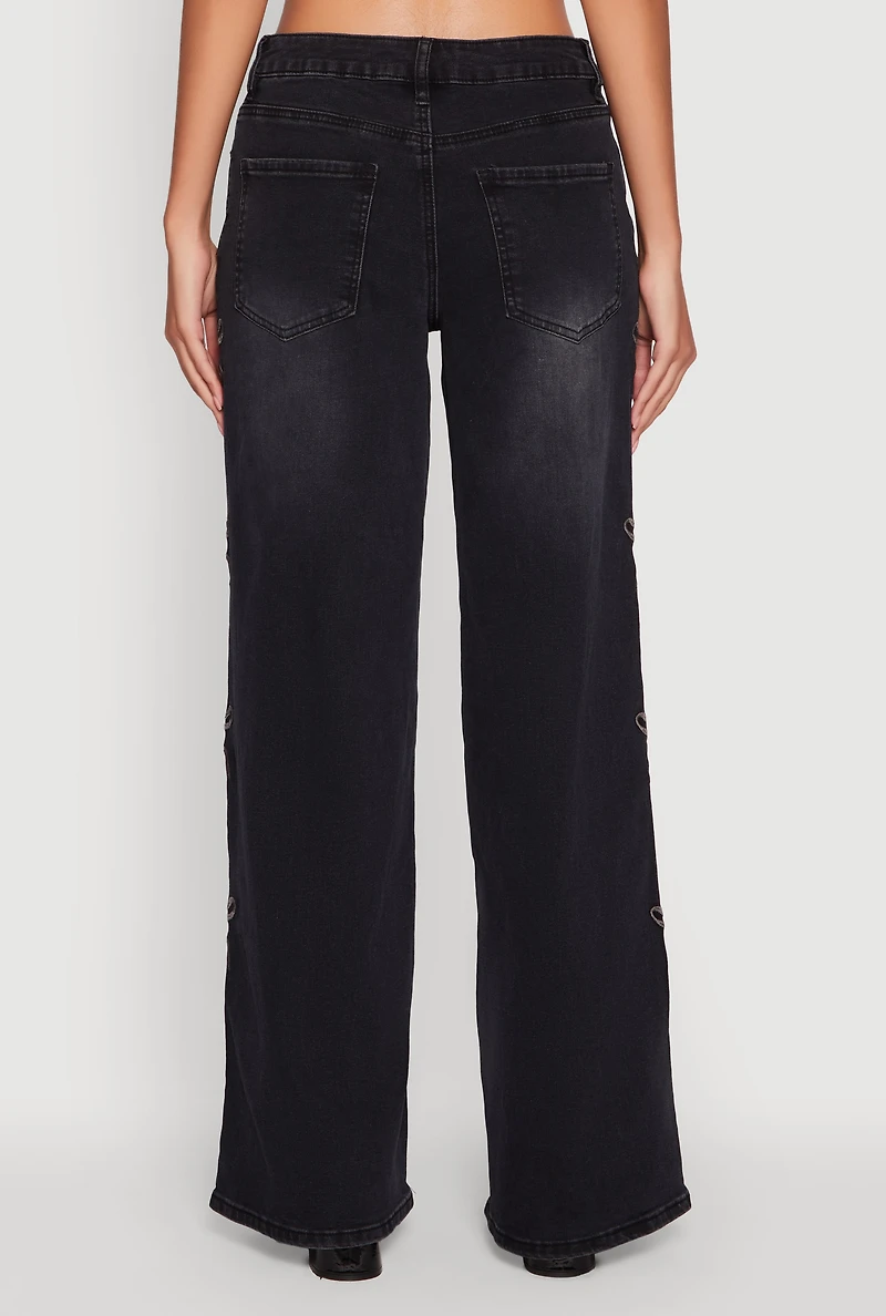 Womens Madden Girl Mineral Wash Embroidered Bow Side Jeans,