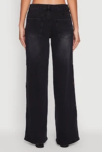 Womens Madden Girl Mineral Wash Embroidered Bow Side Jeans,