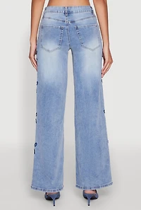 Womens Madden Girl Mineral Wash Embroidered Bow Side Jeans, Blue, Size 1