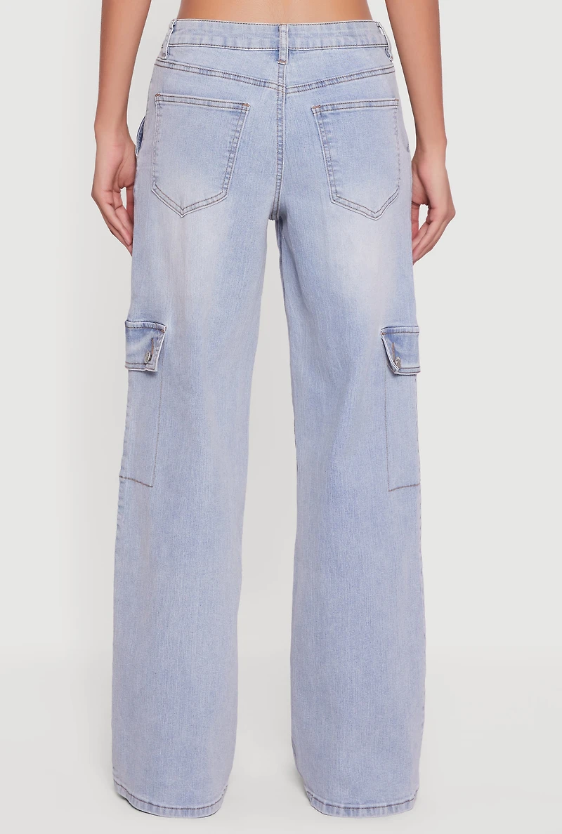 Womens Almost Famous Wide Leg Cargo Jeans, Blue,