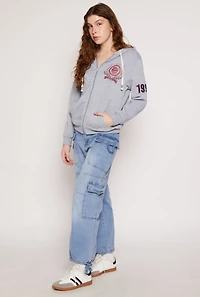 Womens Almost Famous Denim Drawstring Hem Cargo Joggers, Blue, Size XL