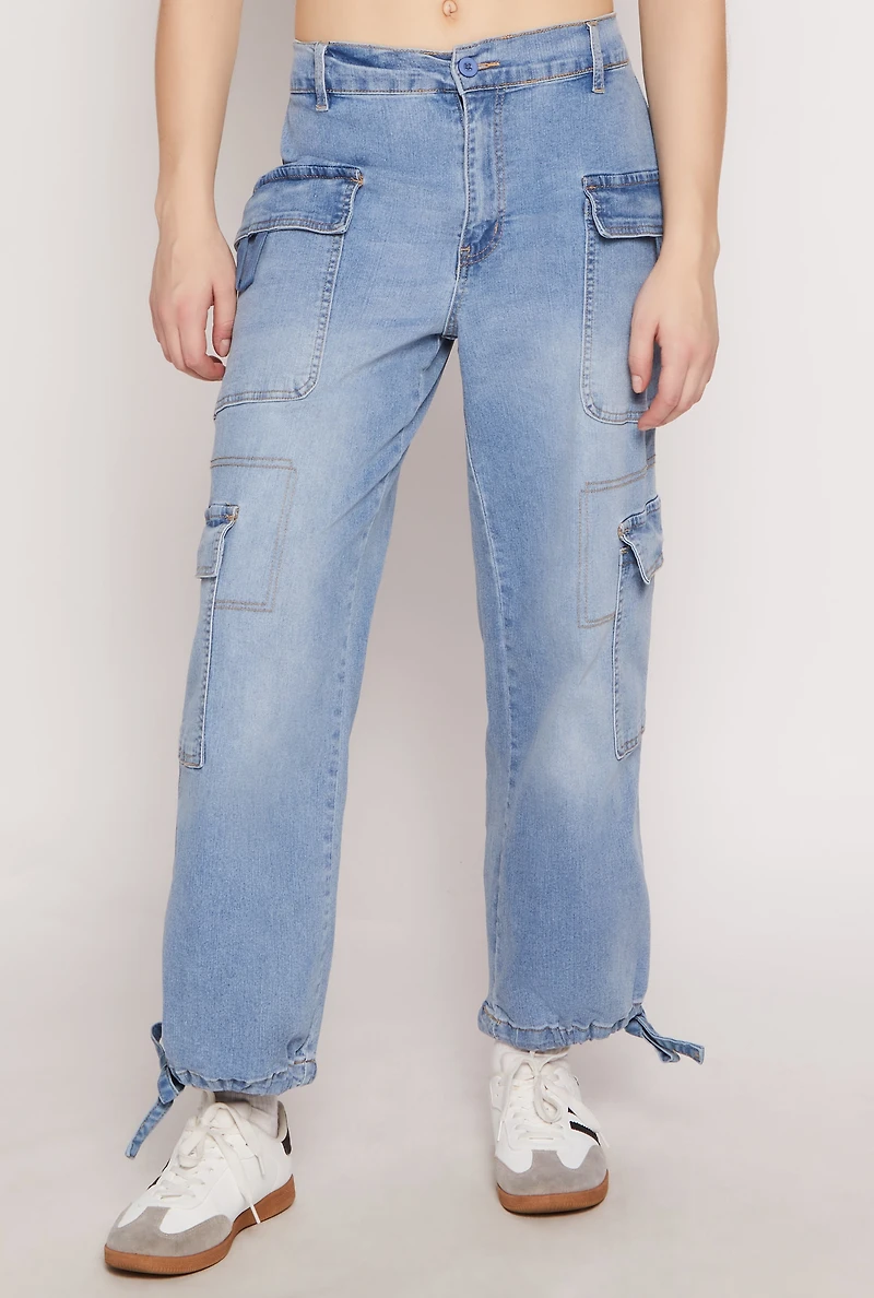Womens Almost Famous Denim Drawstring Hem Cargo Joggers, Blue,