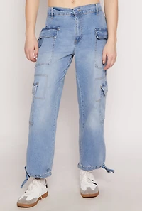 Womens Almost Famous Denim Drawstring Hem Cargo Joggers, Blue,