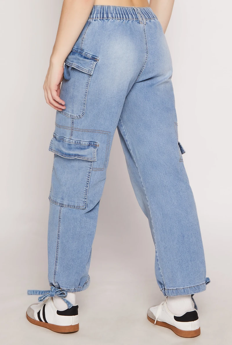Womens Almost Famous Denim Drawstring Hem Cargo Joggers, Blue,