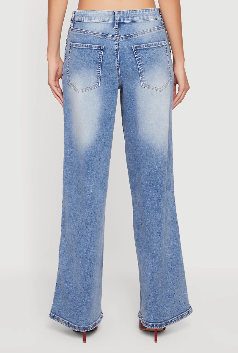Almost Famous Wide Leg Jeans with Cherry Embroidery