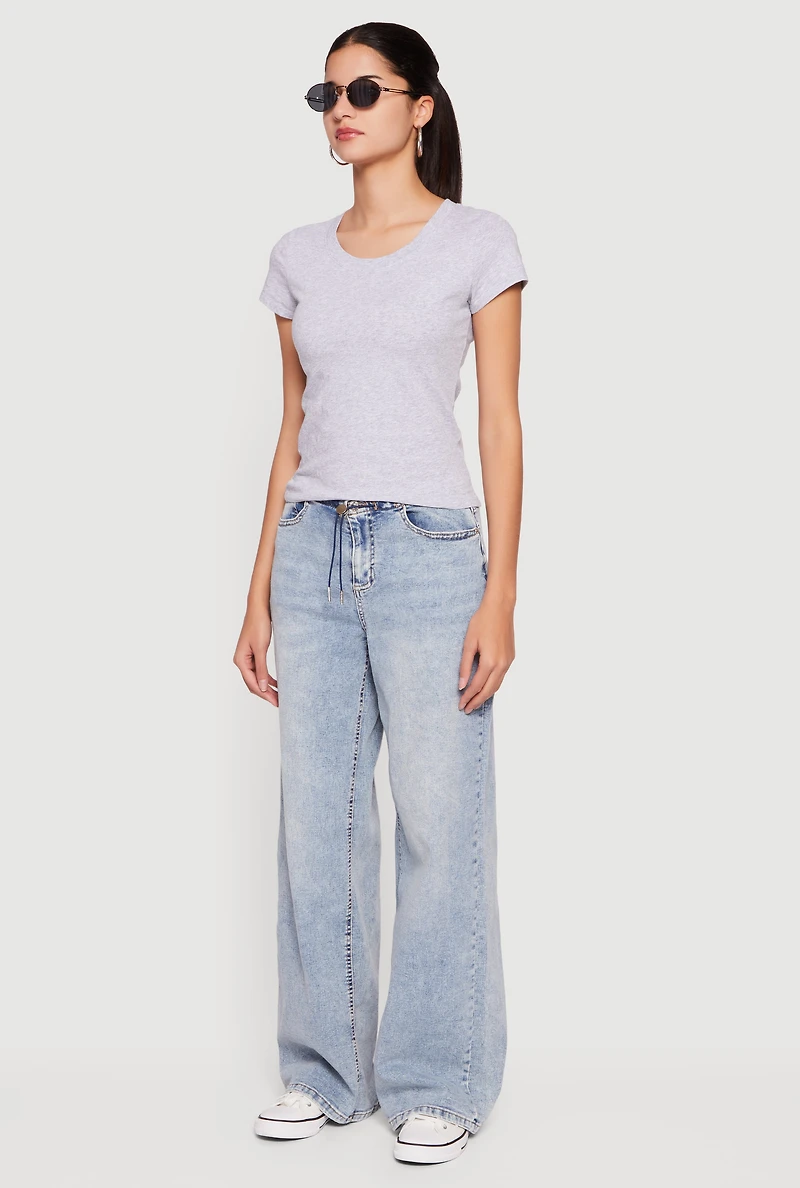 Almost Famous Mineral Wash Drawstring Waist Wide Leg Jeans