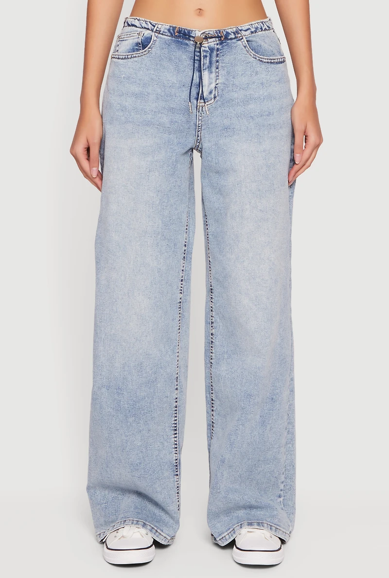 Almost Famous Mineral Wash Drawstring Waist Wide Leg Jeans