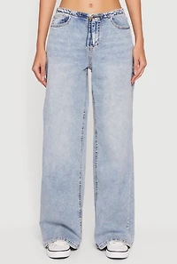 Almost Famous Mineral Wash Drawstring Waist Wide Leg Jeans