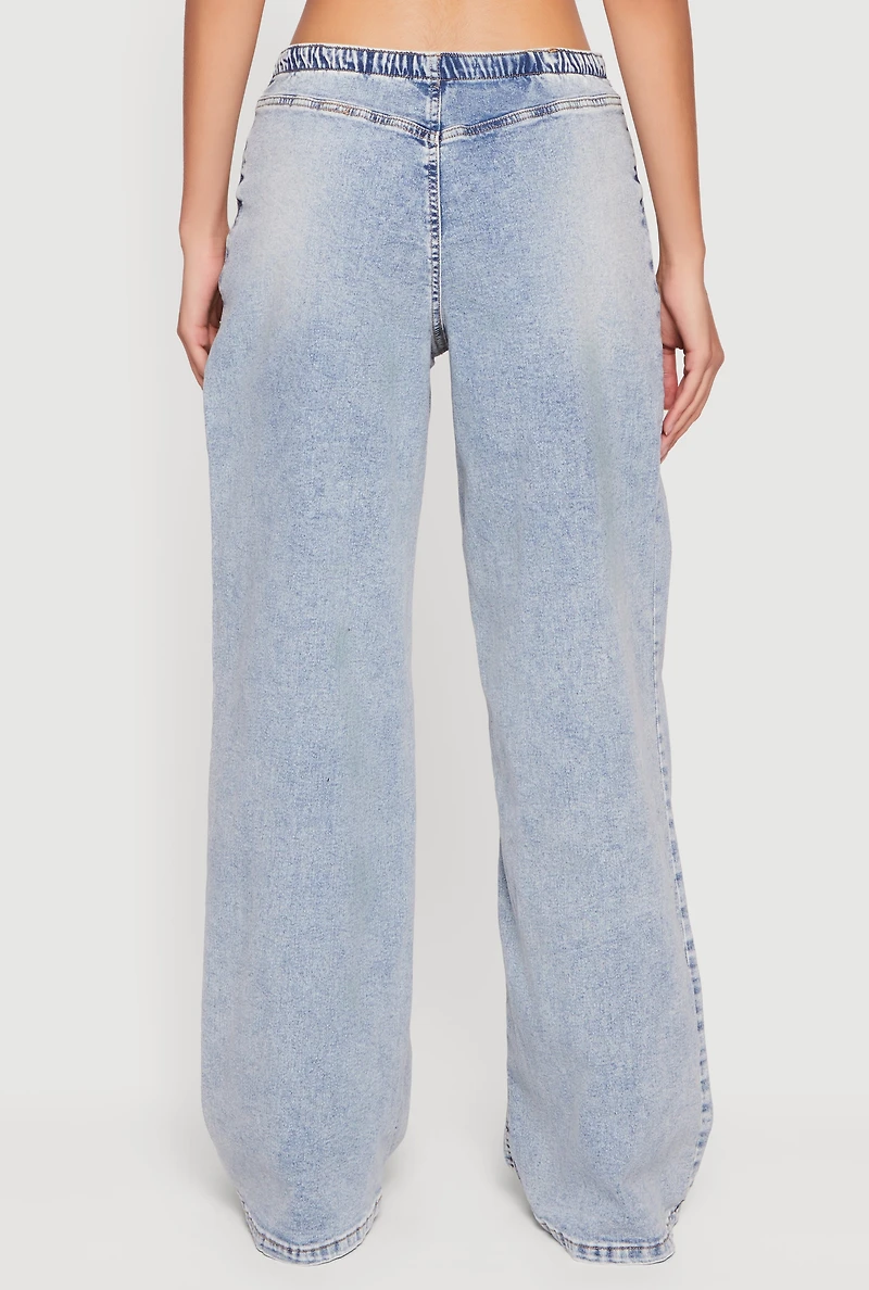 Almost Famous Mineral Wash Drawstring Waist Wide Leg Jeans