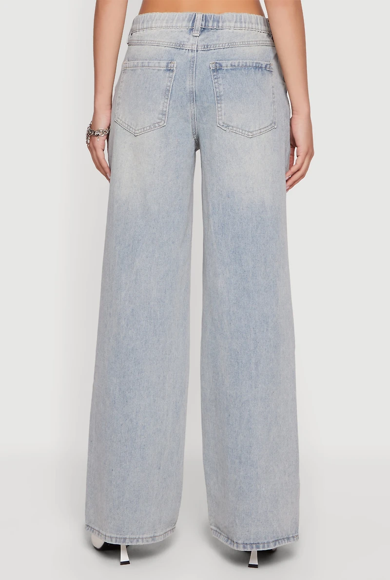 Almost Famous Mineral Wash Slashed Wide Leg Jeans
