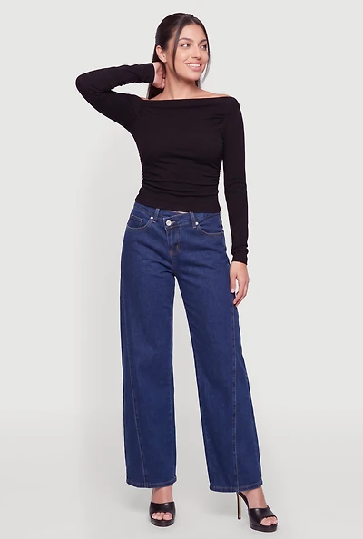 Almost Famous Crossover Waist Wide Leg Jeans