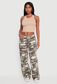 Womens Camouflage Wide Leg Jeans, Green,
