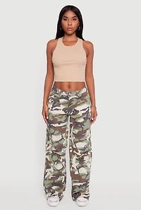 Womens Camouflage Wide Leg Jeans, Green,