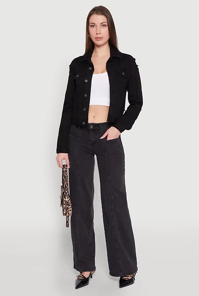 Womens Madden Girl Decorative Stitch Pintuck Wide Leg Jeans, Black, Size 0